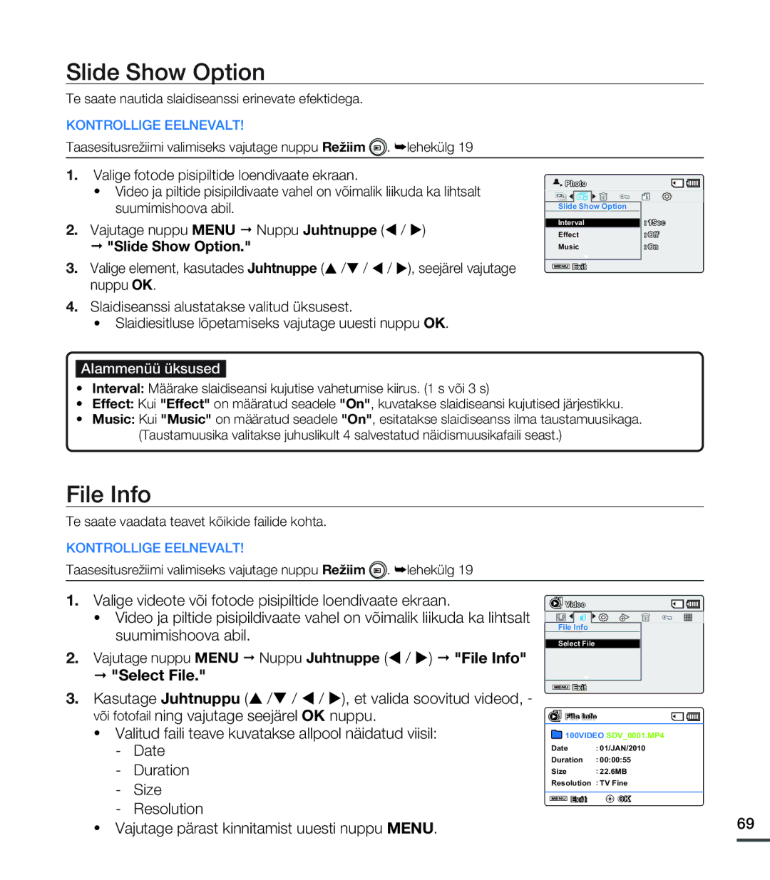 Samsung SMX-C20BP/XEB, SMX-C20BP/EDC manual Slide Show Option, File Info, Select File 