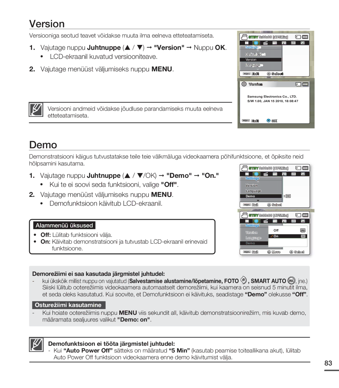 Samsung SMX-C20BP/XEB, SMX-C20BP/EDC manual Version, Demo 