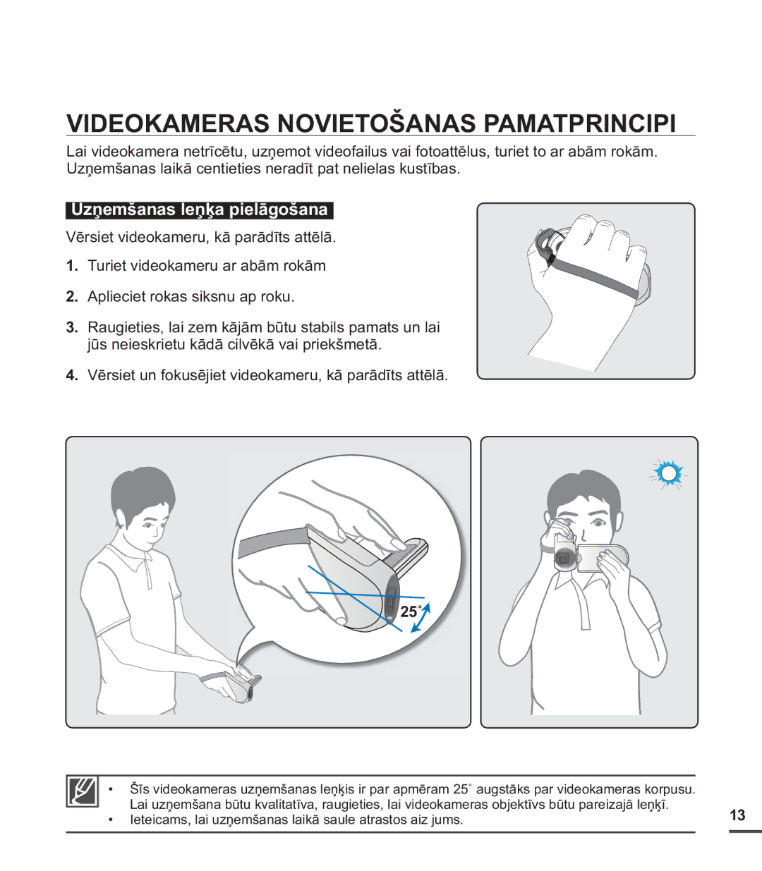 Samsung SMX-C20BP/XEB, SMX-C20BP/EDC manual Videokameras Novietošanas Pamatprincipi, 25˚ 