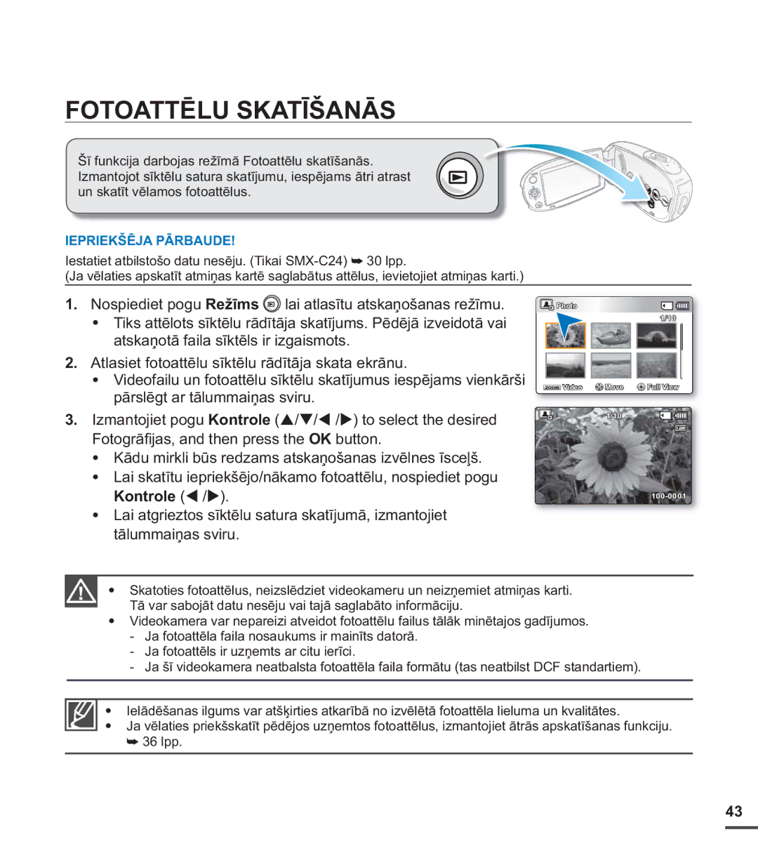 Samsung SMX-C20BP/XEB, SMX-C20BP/EDC manual Fotoattēlu Skatīšanās 