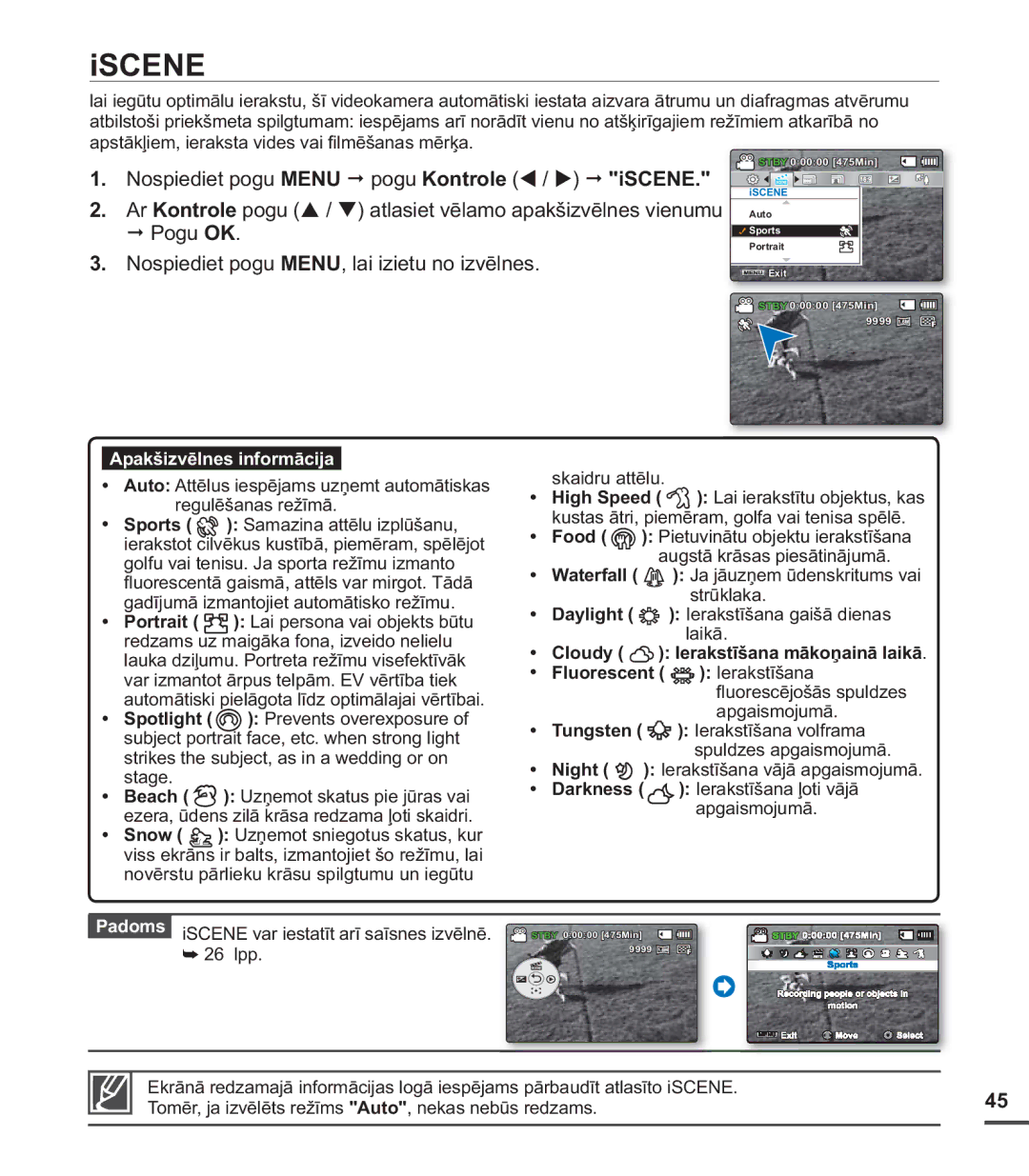 Samsung SMX-C20BP/XEB, SMX-C20BP/EDC manual Iscene, Skaidru attēlu 