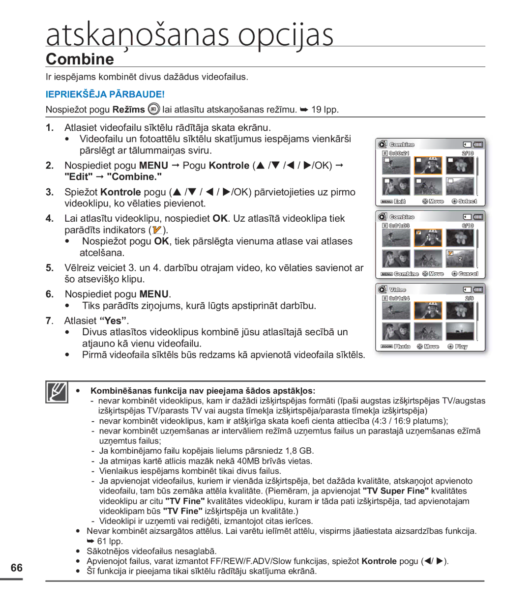 Samsung SMX-C20BP/EDC, SMX-C20BP/XEB manual Combine, Ir iespējams kombinēt divus dažādus videofailus 