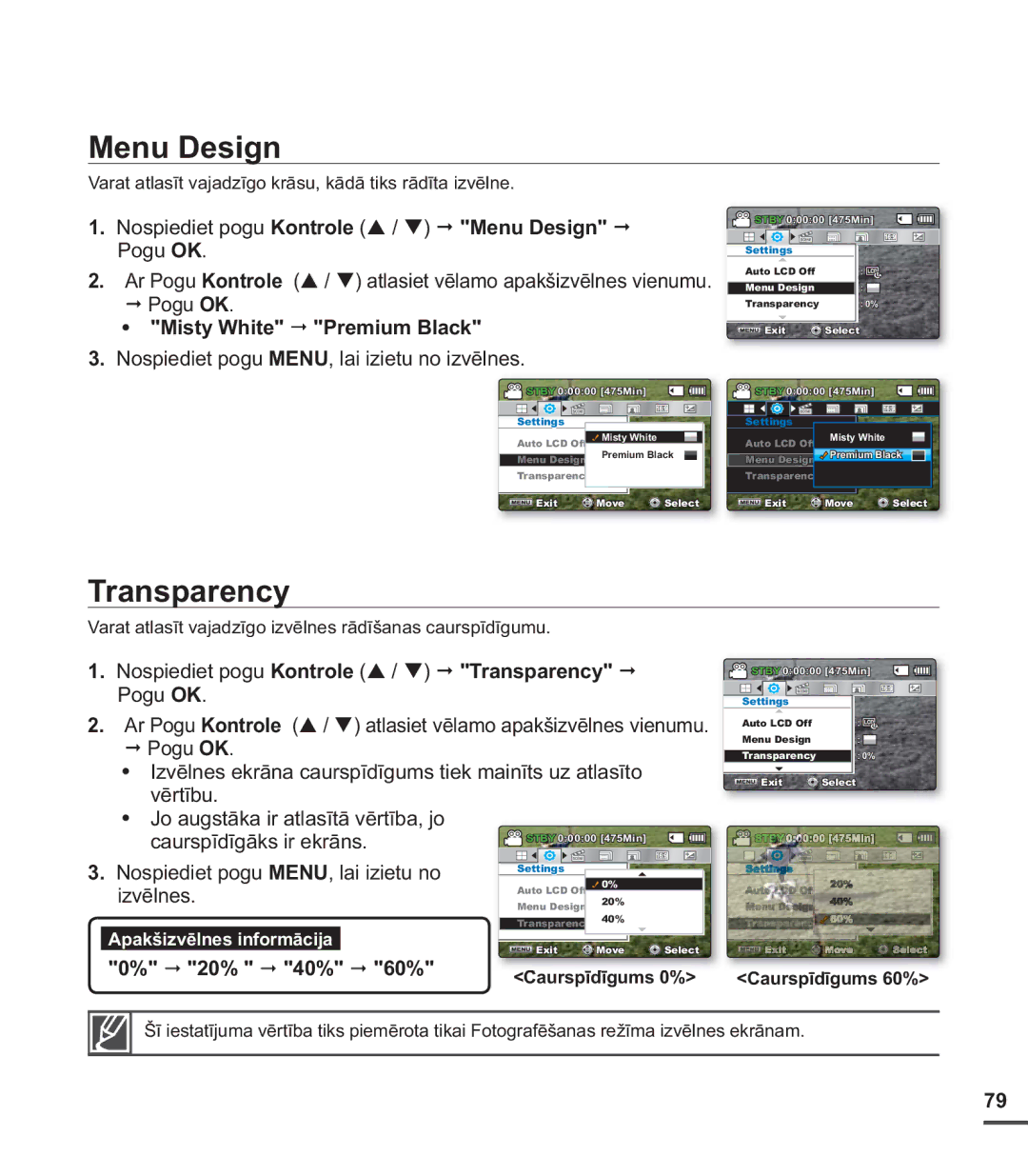 Samsung SMX-C20BP/XEB, SMX-C20BP/EDC manual Menu Design, Transparency 