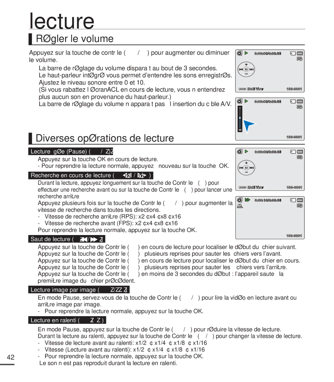 Samsung SMX-C20BN/XAA, SMX-C20LN/XAA, SMX-C20RN/XAA manual Régler le volume, Diverses opérations de lecture 