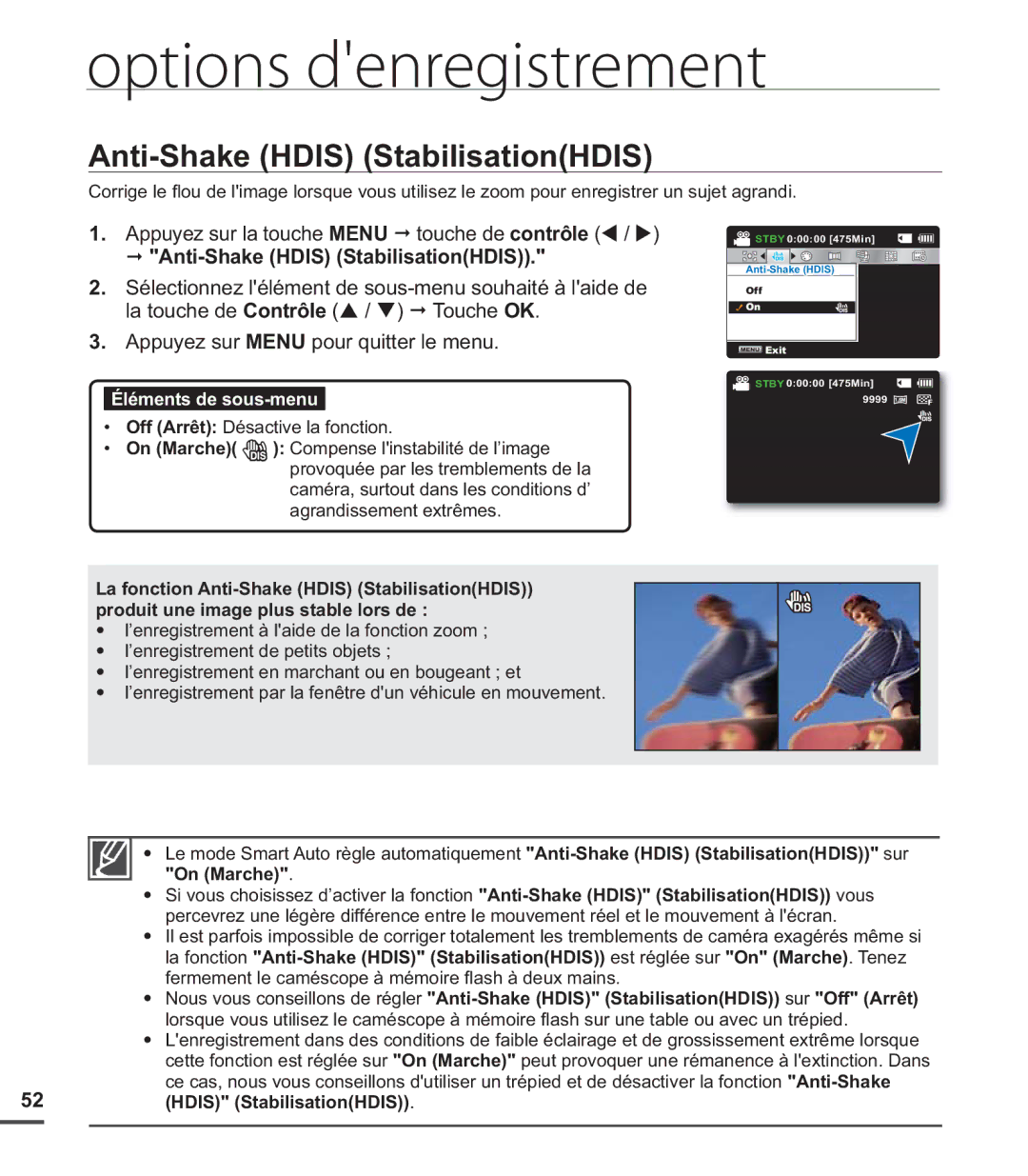 Samsung SMX-C20RN/XAA, SMX-C20LN/XAA, SMX-C20BN/XAA manual Anti-Shake Hdis StabilisationHDIS 