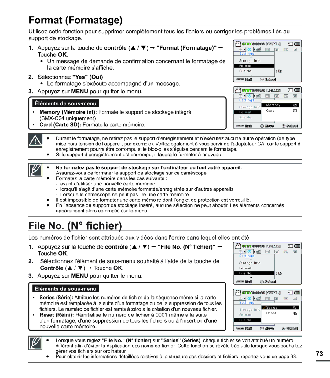 Samsung SMX-C20RN/XAA, SMX-C20LN/XAA, SMX-C20BN/XAA manual File No. N ﬁchier, Format Formatage 