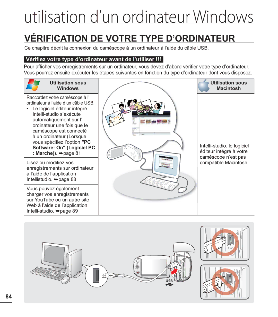 Samsung SMX-C20BN/XAA manual Vérification DE Votre Type D’ORDINATEUR, Vériﬁ ez votre type d’ordinateur avant de l’utiliser 