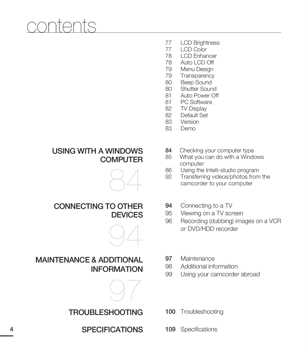 Samsung SMX-C20LN/XAA, SMX-C20BN/XAA, SMX-C20RN/XAA manual Specifications 