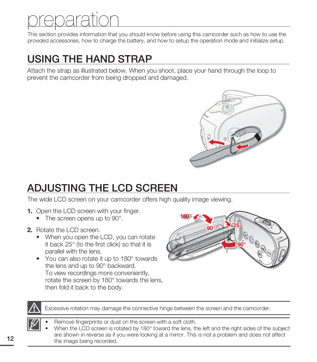 Samsung SMX-C20RN/XAA, SMX-C20LN/XAA Preparation, Using the Hand Strap, Adjusting the LCD Screen, Image being recorded 