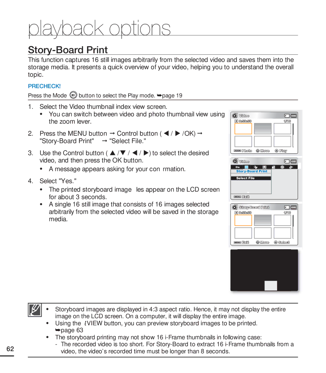 Samsung SMX-C20BN/XAA, SMX-C20LN/XAA, SMX-C20RN/XAA manual Story-Board Print 