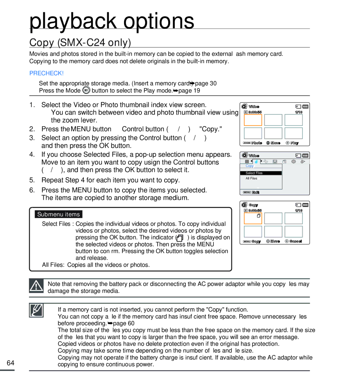 Samsung SMX-C20LN/XAA, SMX-C20BN/XAA, SMX-C20RN/XAA manual Copy SMX-C24 only 