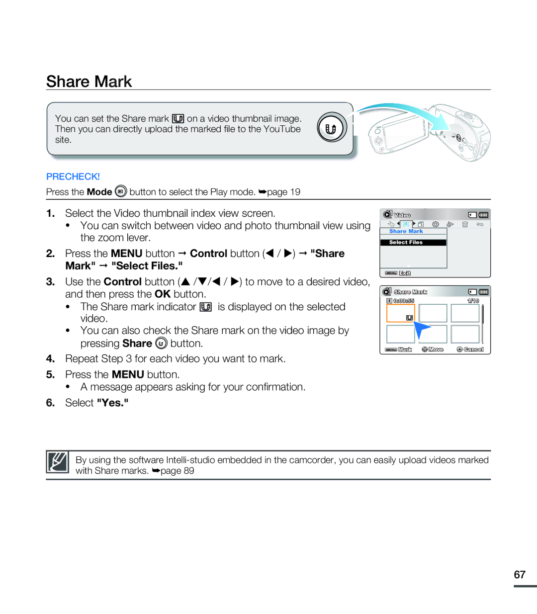 Samsung SMX-C20LN/XAA, SMX-C20BN/XAA, SMX-C20RN/XAA manual Share Mark 