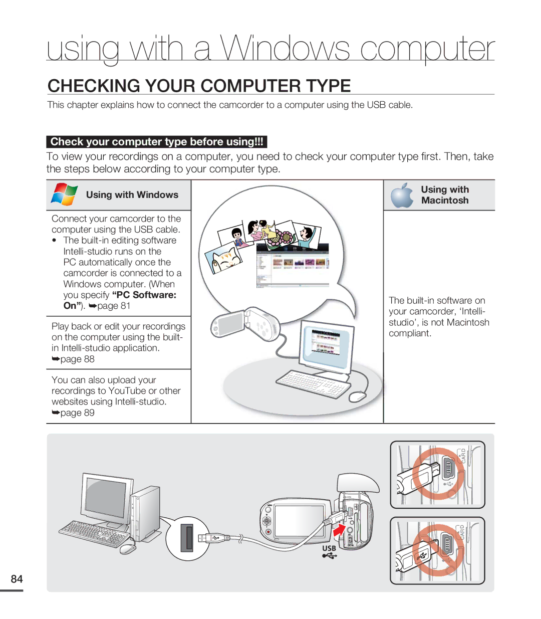 Samsung SMX-C20RN/XAA, SMX-C20LN/XAA, SMX-C20BN/XAA Checking Your Computer Type, Using with Windows, Using with Macintosh 