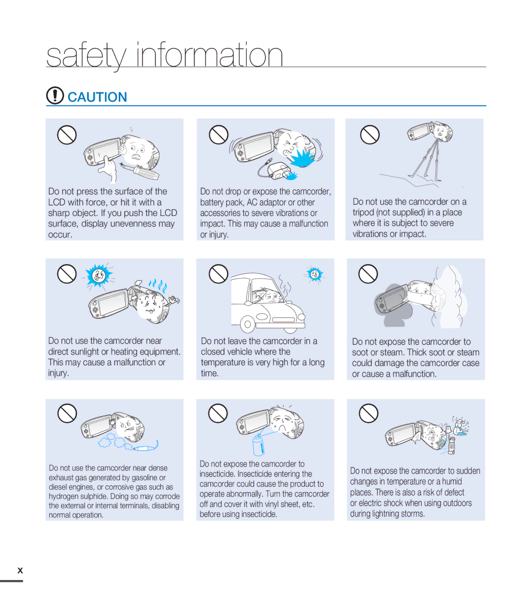 Samsung SMX-C20BP/EDC, SMX-C24BP/EDC, SMX-C200LP/EDC, SMX-C20RP/EDC, SMX-C20LP/XEU, SMX-C20LN/XAA manual Safety information 