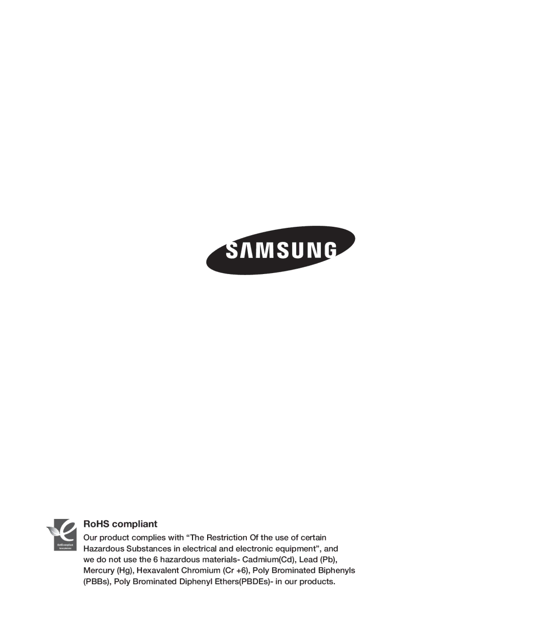 Samsung SMX-C20LN/XAA, SMX-C24BP/EDC, SMX-C200LP/EDC, SMX-C20RP/EDC, SMX-C20LP/XEU, SMX-C200RP/EDC manual RoHS compliant 