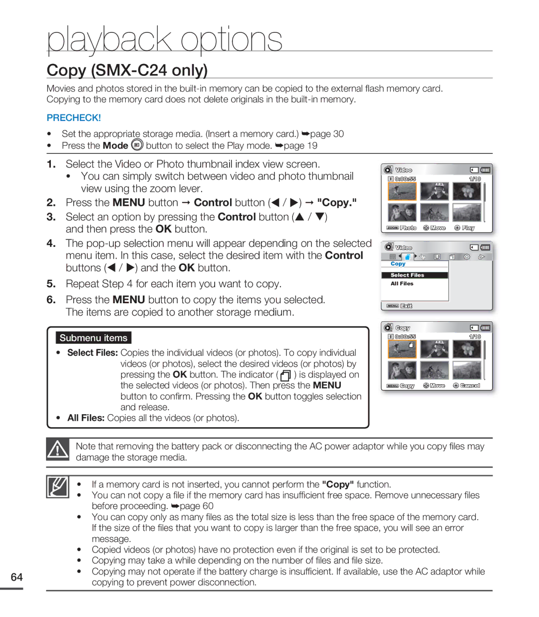 Samsung SMX-C20BP/XIL, SMX-C24BP/EDC, SMX-C200LP/EDC, SMX-C20RP/EDC, SMX-C20LP/XEU, SMX-C20LN/XAA manual Copy SMX-C24 only 