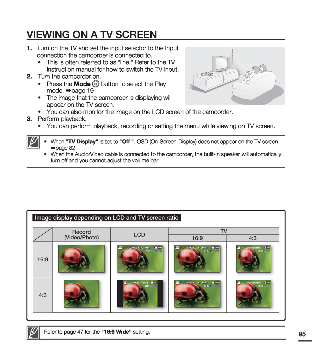 Samsung SMX-C20BP/XEB manual Viewing On A Tv Screen, This is often referred to as line. Refer to the TV, Perform playback 