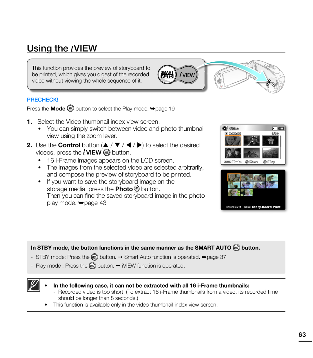 Samsung SMX-C20RP/XIL manual Select the Video thumbnail index view screen, videos, press the VIEW button, Using the VIEW 
