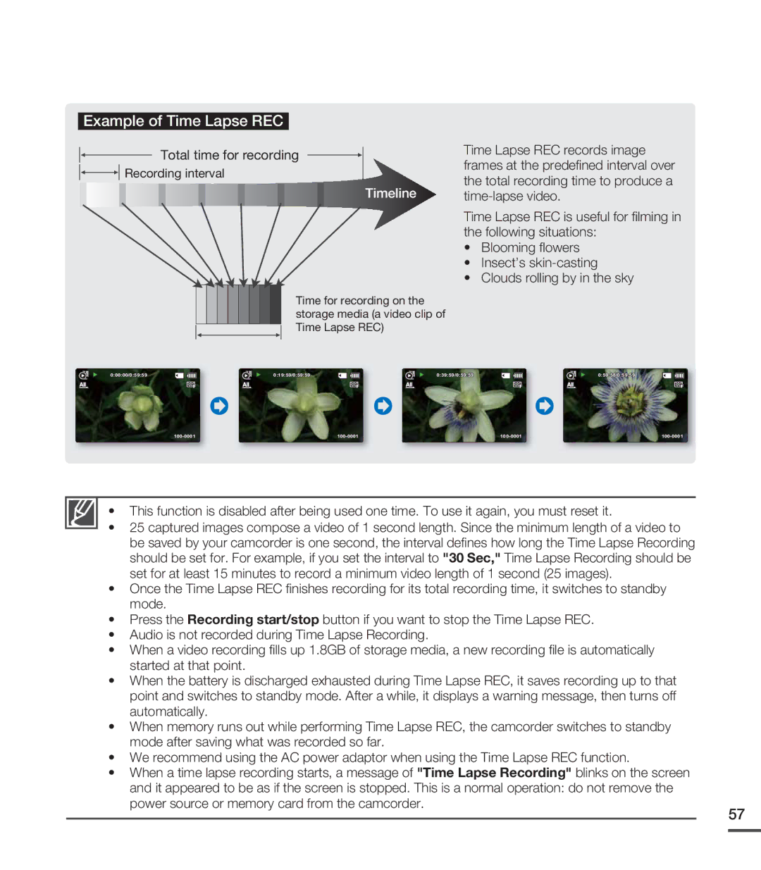 Samsung SMX-C20LP/XEU, SMX-C24BP/EDC, SMX-C20RP/EDC, SMX-C20RP/MEA, SMX-C24RP/EDC manual Example of Time Lapse REC 