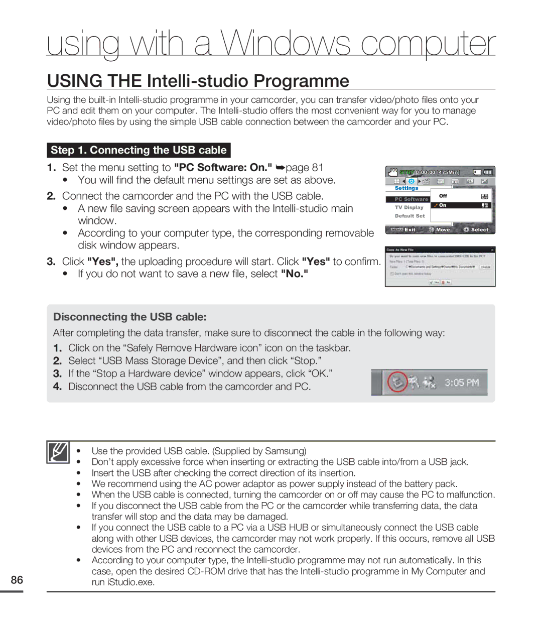 Samsung SMX-C20RP/EDC, SMX-C24BP/EDC, SMX-C20LP/XEU, SMX-C20RP/MEA, SMX-C24RP/EDC manual Using the Intelli-studio Programme 