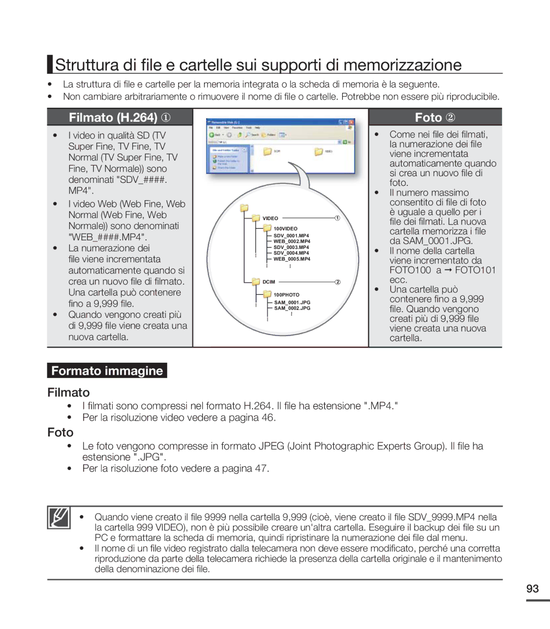 Samsung SMX-C20RP/EDC, SMX-C24BP/EDC, SMX-C20UP/EDC manual Struttura di ﬁle e cartelle sui supporti di memorizzazione, MP4 