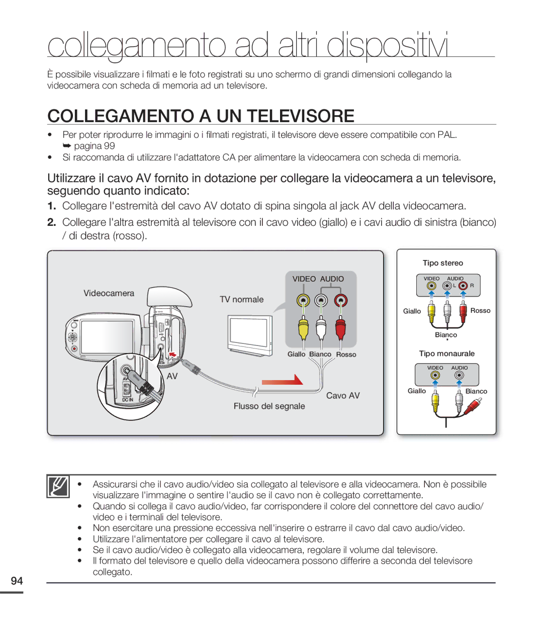 Samsung SMX-C20UP/EDC, SMX-C24BP/EDC, SMX-C20RP/EDC manual Collegamento ad altri dispositivi, Collegamento a UN Televisore 