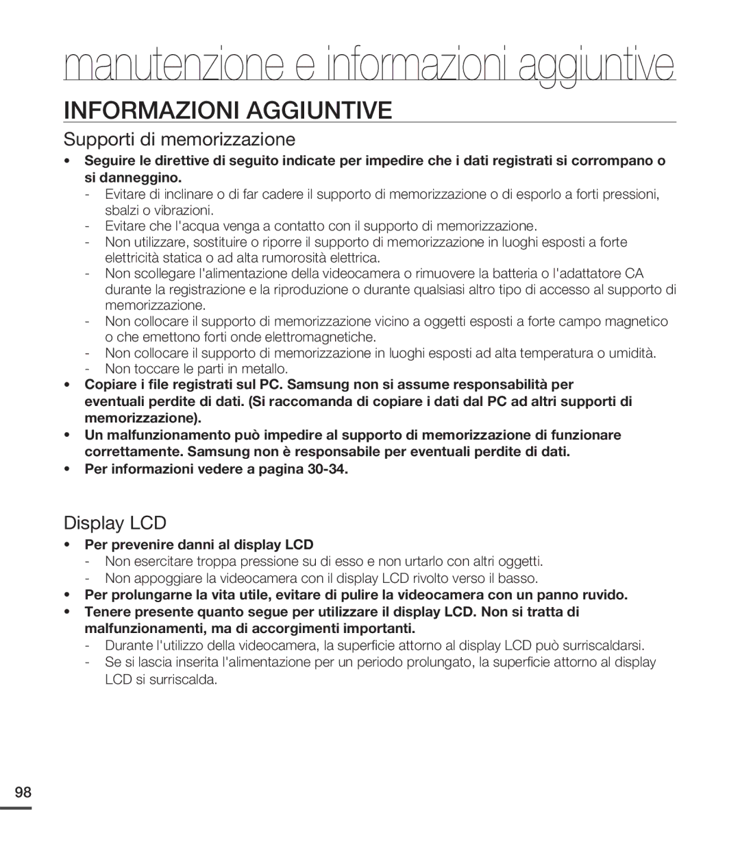 Samsung SMX-C24BP/EDC, SMX-C20RP/EDC, SMX-C20UP/EDC, SMX-C20BP/EDC manual Informazioni Aggiuntive, Supporti di memorizzazione 