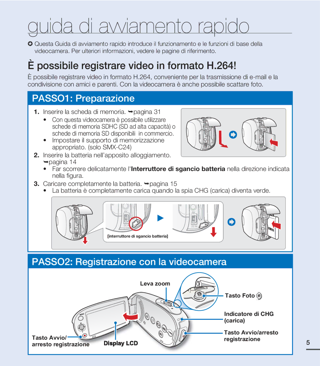 Samsung SMX-C20BP/EDC, SMX-C24BP/EDC, SMX-C20RP/EDC Guida di avviamento rapido, Possibile registrare video in formato H.264 