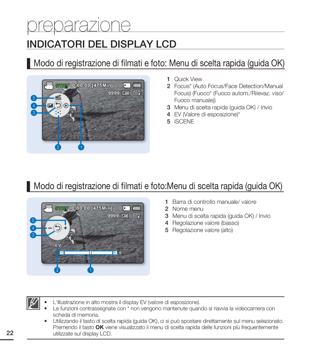 Samsung SMX-C20UP/EDC Barra di controllo manuale/ valore, Menu di scelta rapida guida OK / Invio, Regolazione valore alto 