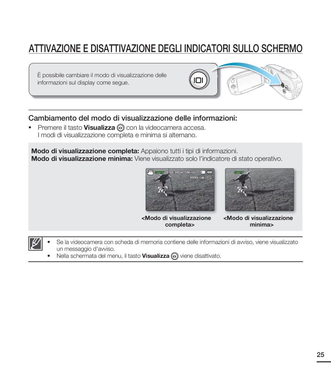 Samsung SMX-C20LP/EDC, SMX-C24BP/EDC, SMX-C20RP/EDC, SMX-C20UP/EDC, SMX-C20BP/EDC Modo di visualizzazione, Completa Minima 