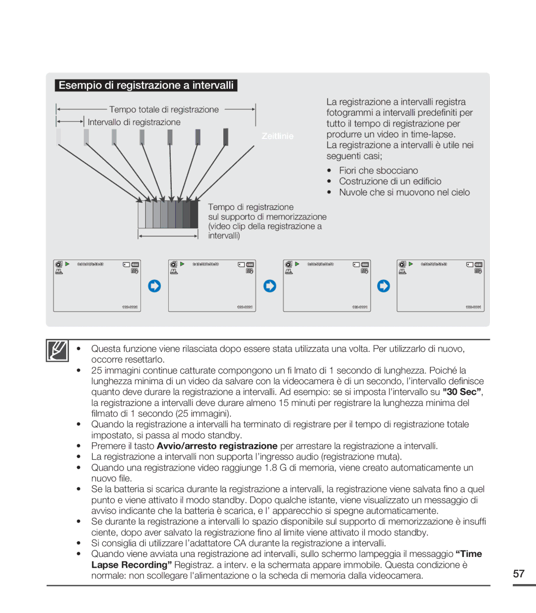 Samsung SMX-C20RP/EDC, SMX-C24BP/EDC manual Esempio di registrazione a intervalli, Tutto il tempo di registrazione per 