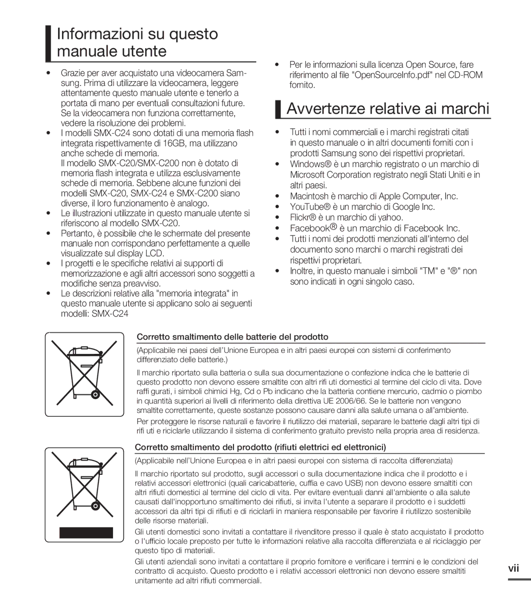 Samsung SMX-C20RP/EDC, SMX-C24BP/EDC, SMX-C20UP/EDC Informazioni su questo manuale utente, Avvertenze relative ai marchi 