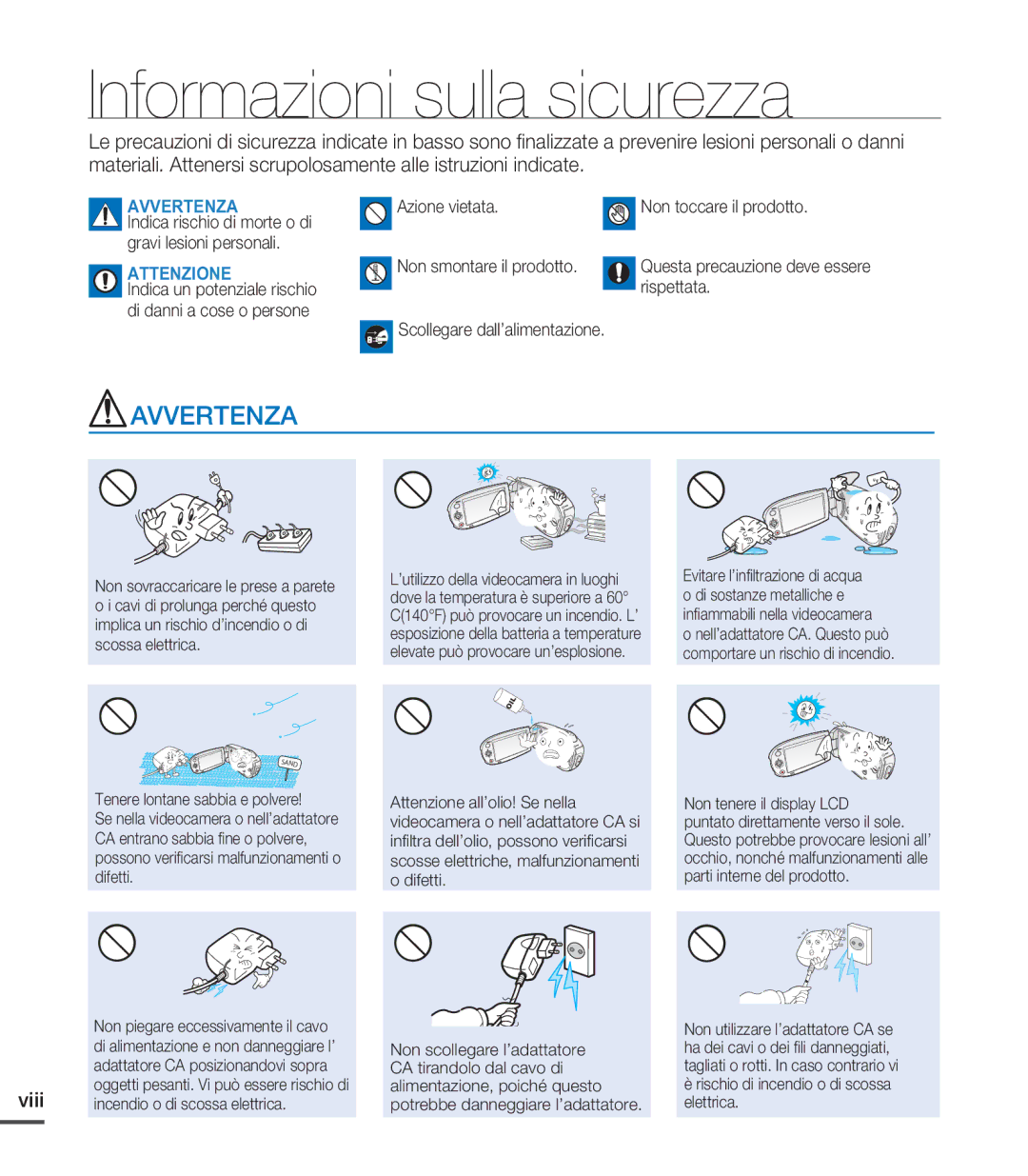 Samsung SMX-C20UP/EDC, SMX-C24BP/EDC, SMX-C20RP/EDC, SMX-C20BP/EDC, SMX-C24LP/EDC, SMX-C20LP/EDC Informazioni sulla sicurezza 