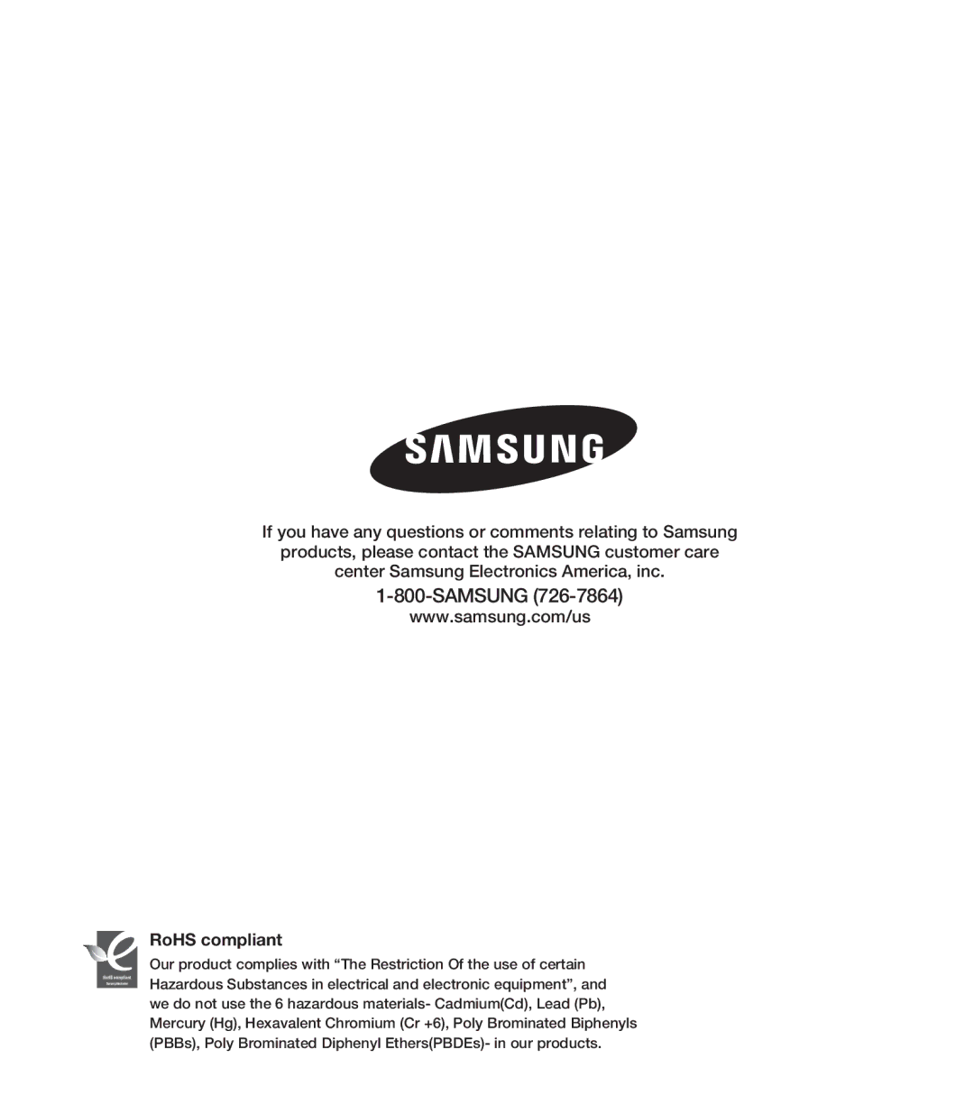 Samsung SMX-C24BN, SMX-C24LN, SMX-C24UN, SMX-C24RN, SMX-C200BN, SMX-C20UN, SMX-C200UN, SMX-C200LN Samsung, RoHS compliant 