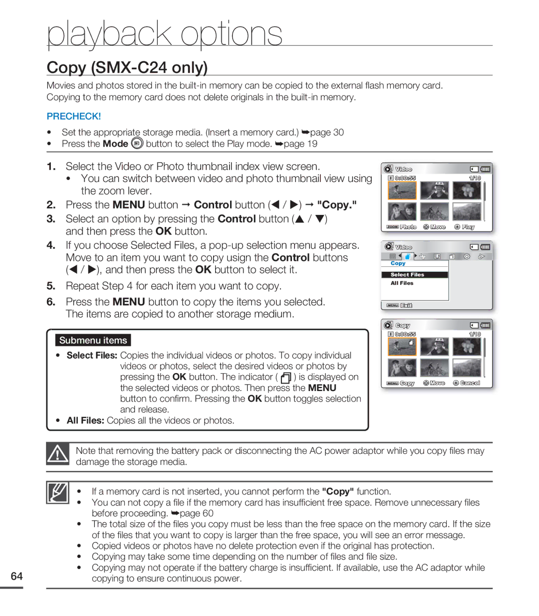 Samsung SMX-C24LN, SMX-C24UN, SMX-C24RN, SMX-C200BN, SMX-C20UN, SMX-C200UN, SMX-C200LN, SMX-C24BN, SMX-C20RN Copy SMX-C24 only 