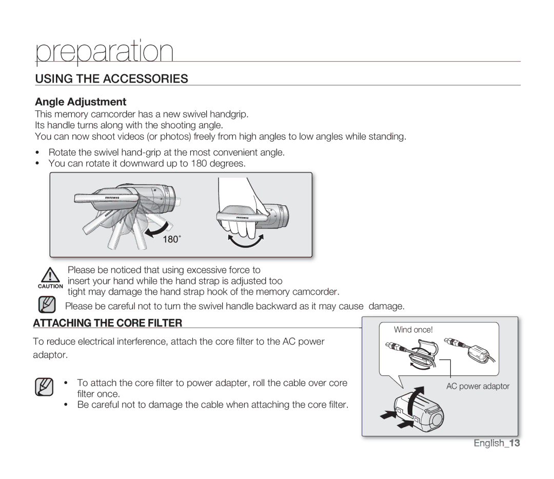 Samsung SMX-F33(2)SP, SMX-F30(0)SP, SMX-F33(2)RP, SMX-F33(2)BP, SMX-F30(0)RP, SMX-F30(0)LP user manual Attaching the Core Filter 