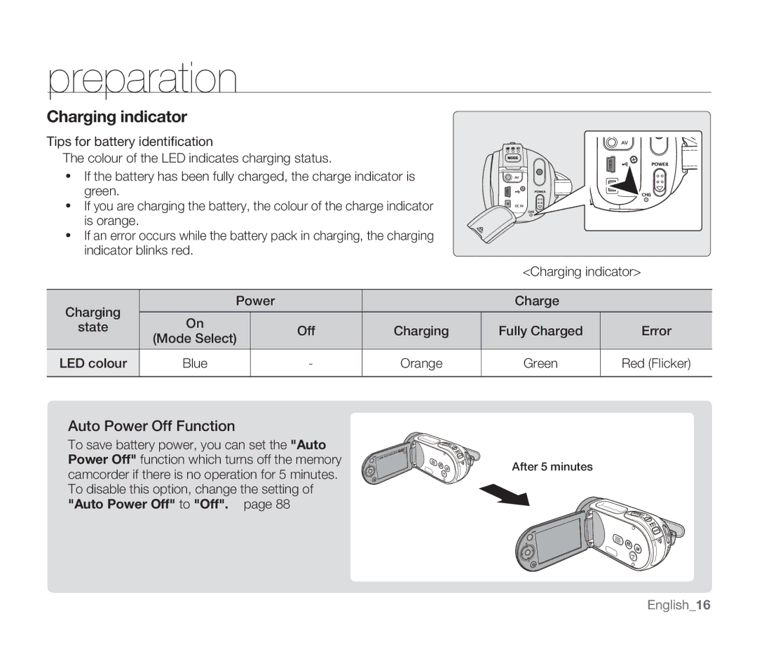 Samsung SMX-F34(0)RP, SMX-F30(0)SP, SMX-F33(2)RP, SMX-F33(2)BP, SMX-F30(0)RP Auto Power Off Function, Auto Power Off to Off 