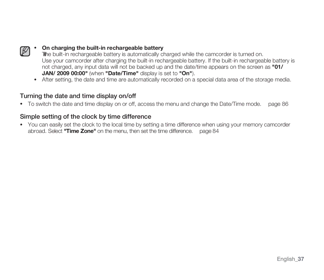 Samsung SMX-F33(2)SP user manual Turning the date and time display on/off, Simple setting of the clock by time difference 