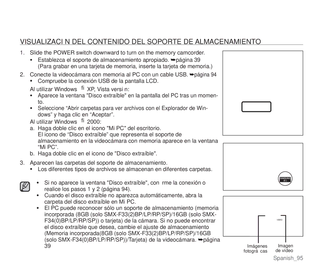 Samsung SMX-F30BP/EDC Visualización DEL Contenido DEL Soporte DE Almacenamiento, Al utilizar Windows XP, Vista versión 