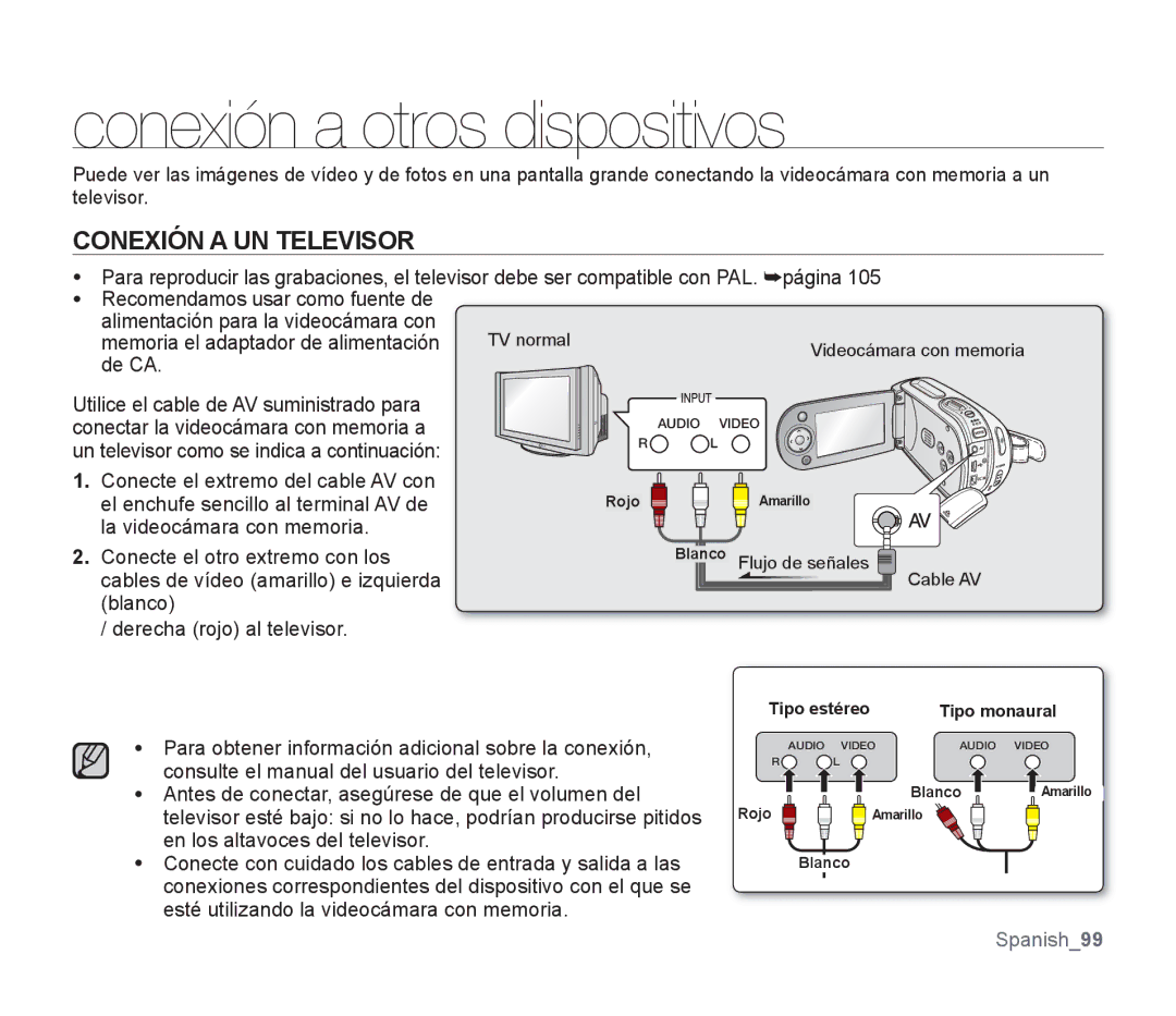 Samsung SMX-F30LP/CAN, SMX-F30SP/EDC, SMX-F30RP/EDC, SMX-F30BP/EDC Conexión a otros dispositivos, Conexión a UN Televisor 