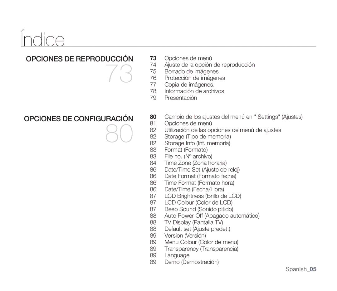 Samsung SMX-F30BP/EDC, SMX-F30SP/EDC, SMX-F30RP/EDC, SMX-F34BP/EDC, SMX-F30LP/EDC, SMX-F30SP/MEA Opciones DE Configuración 