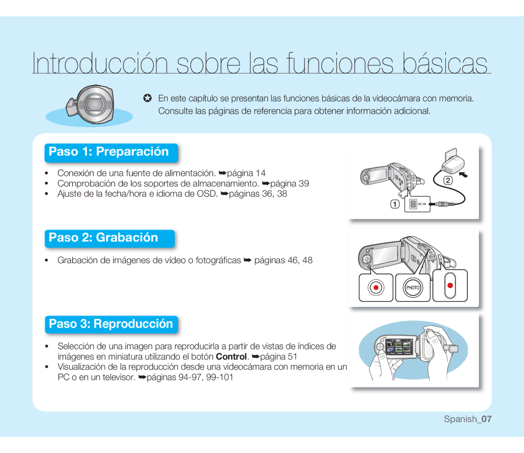 Samsung SMX-F30LP/EDC Introducción sobre las funciones básicas, Grabación de imágenes de vídeo o fotográﬁ cas páginas 46 