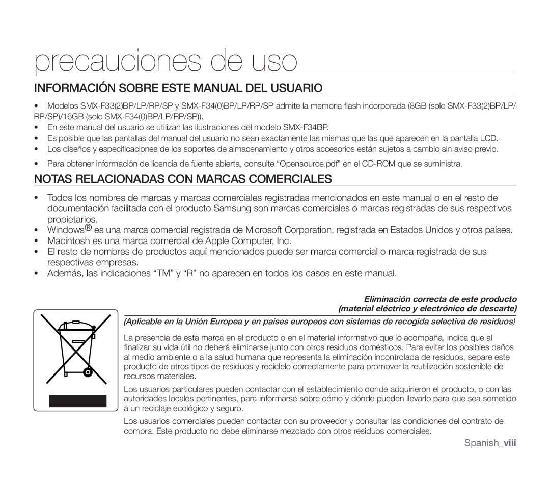 Samsung SMX-F30RP/CAN, SMX-F30SP/EDC Información Sobre Este Manual DEL Usuario, Notas Relacionadas CON Marcas Comerciales 