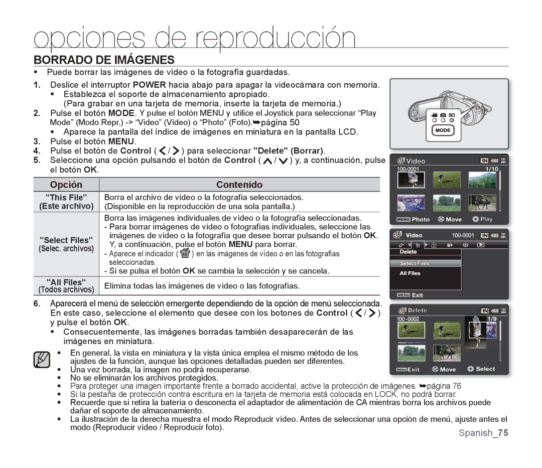 Samsung SMX-F30SP/EDC, SMX-F30RP/EDC, SMX-F30BP/EDC, SMX-F34BP/EDC, SMX-F30LP/EDC manual Borrado DE Imágenes, Este archivo 