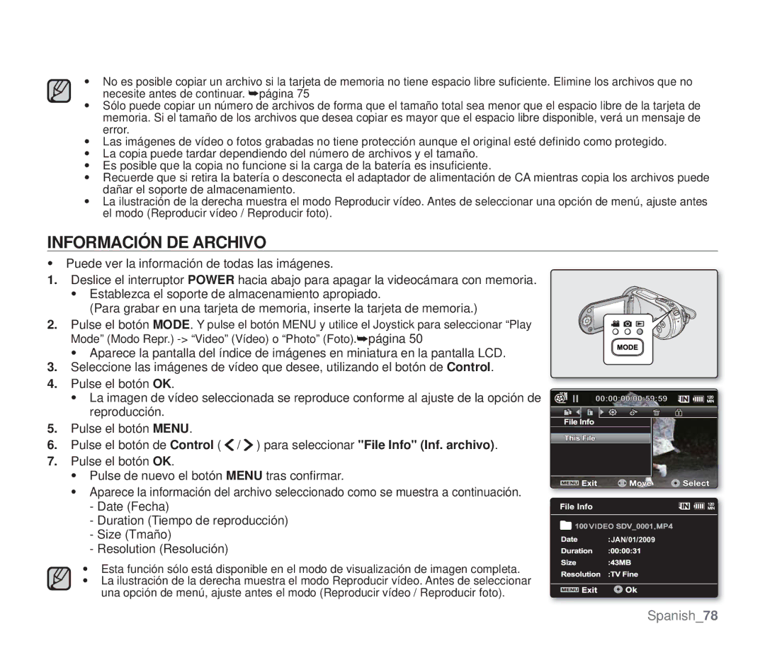 Samsung SMX-F34BP/EDC, SMX-F30SP/EDC, SMX-F30RP/EDC, SMX-F30BP/EDC manual Información DE Archivo, Resolution Resolución 