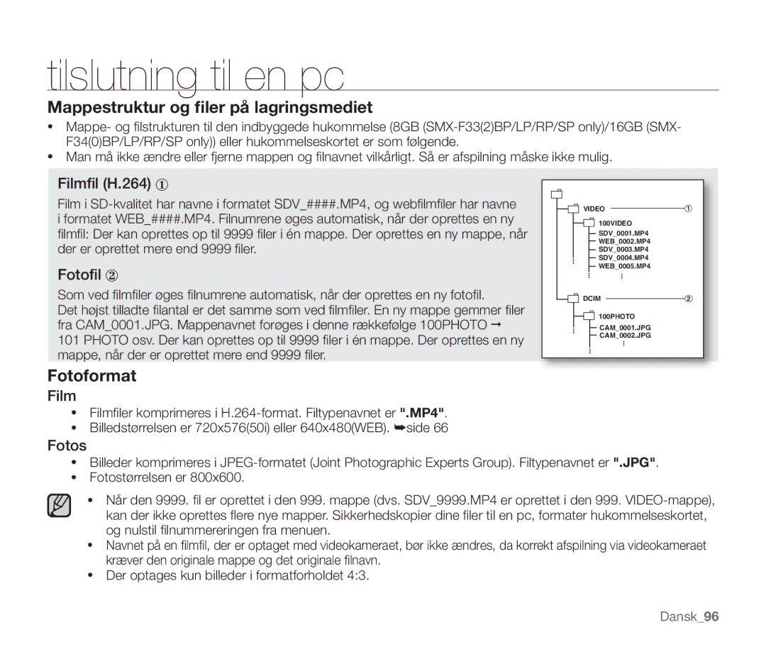 Samsung SMX-F33BP/EDC, SMX-F30RP/EDC, SMX-F30BP/EDC, SMX-F34BP/EDC, SMX-F300BP/EDC manual Filmﬁl H.264 ①, Fotoﬁl ②, Fotos 