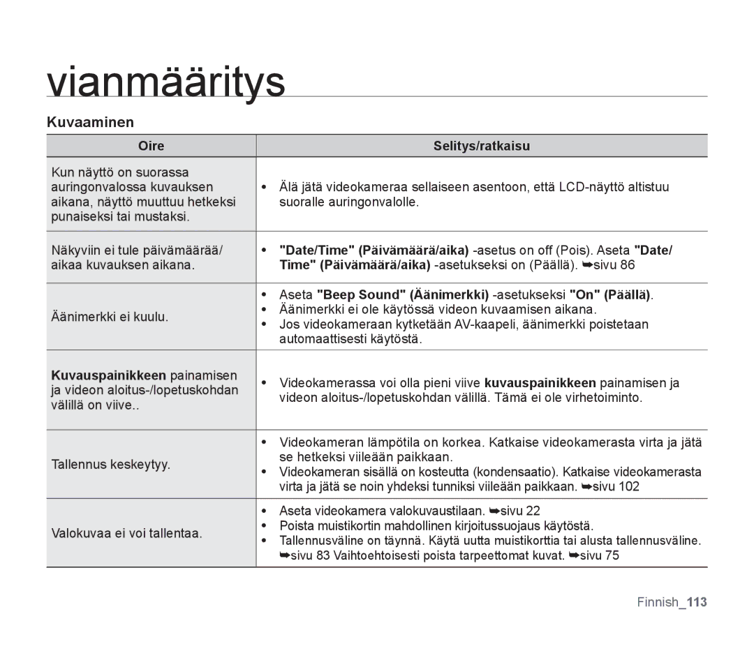 Samsung SMX-F30LP/EDC manual Date/Time Päivämäärä/aika -asetus on off Pois. Aseta Date, Kuvauspainikkeen painamisen 