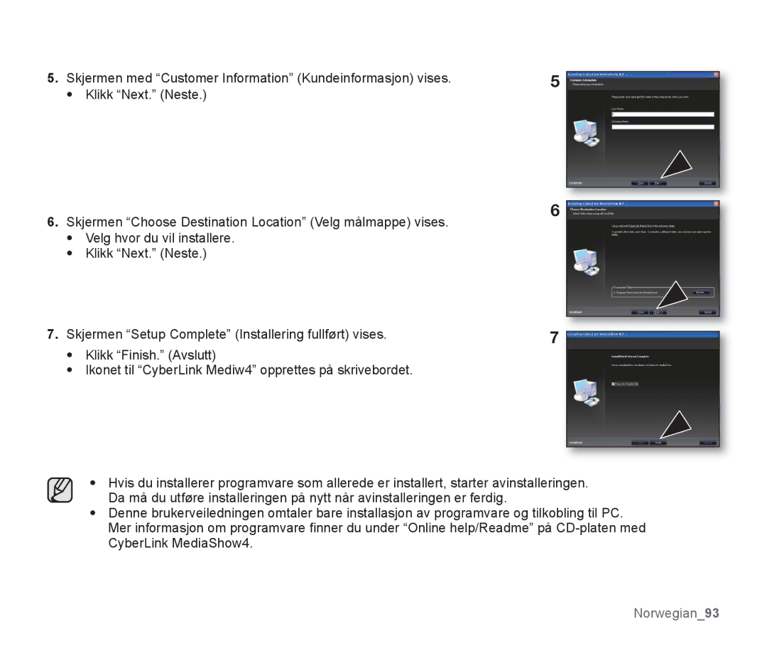 Samsung SMX-F34BP/EDC, SMX-F33BP/EDC, SMX-F30RP/EDC, SMX-F30BP/EDC, SMX-F300BP/EDC, SMX-F30LP/EDC manual Norwegian93 