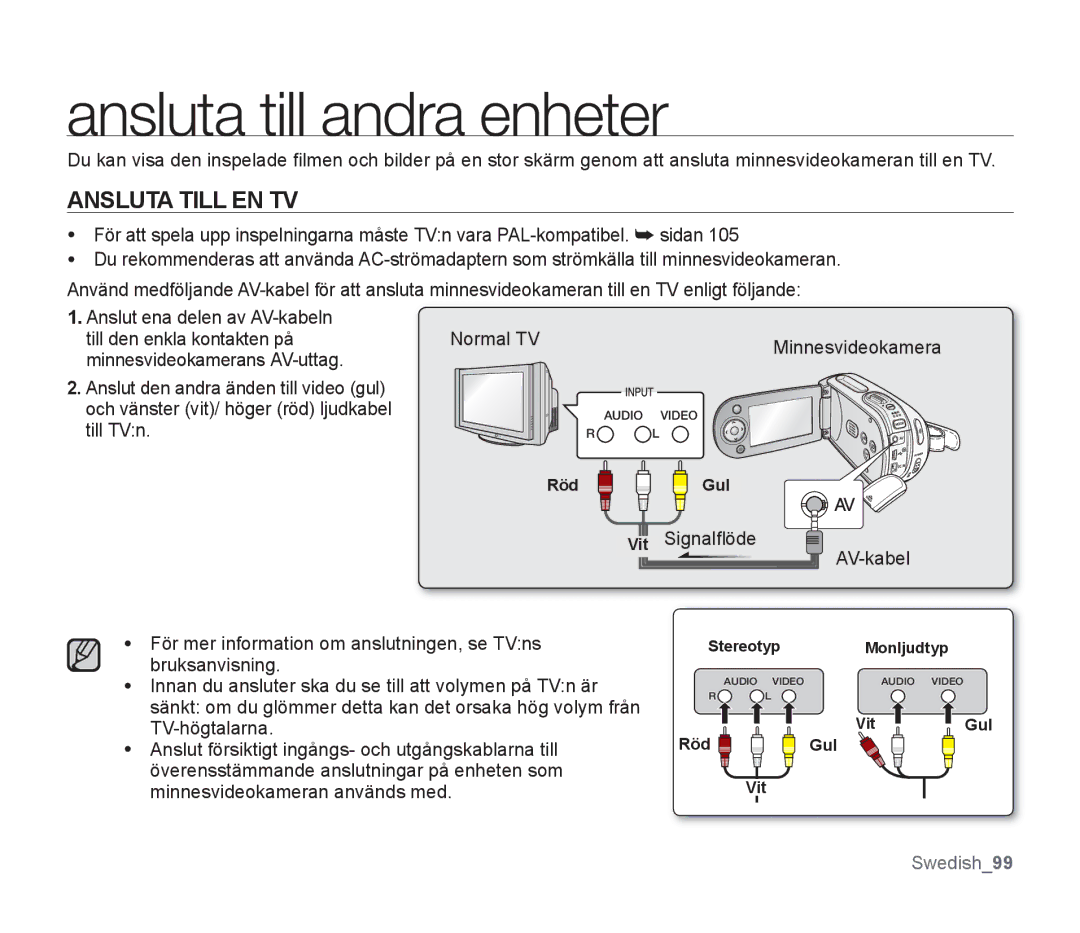 Samsung SMX-F34BP/EDC, SMX-F33BP/EDC, SMX-F30RP/EDC, SMX-F30BP/EDC manual Ansluta till andra enheter, Ansluta Till EN TV 