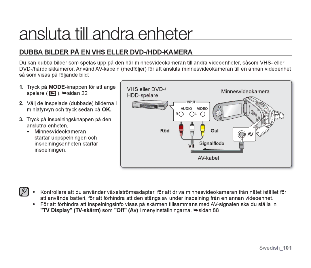 Samsung SMX-F30LP/EDC, SMX-F33BP/EDC, SMX-F30RP/EDC, SMX-F30BP/EDC manual Dubba Bilder PÅ EN VHS Eller DVD-/HDD-KAMERA 